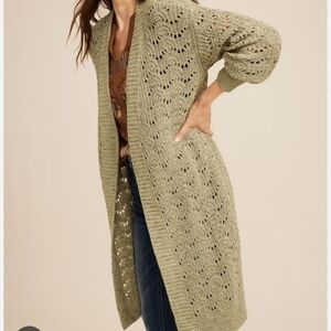 Maurices Pointelle  Open Knit Duster Cardigan Cream Medium